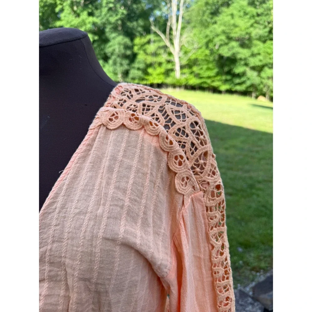 American Eagle Peach Crochet Lace Tie Front Crop Top Gauze Medium boho coue